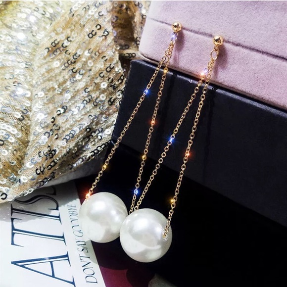 Jewelry - New Trendy Simulation Pearl Long Drop Earrings